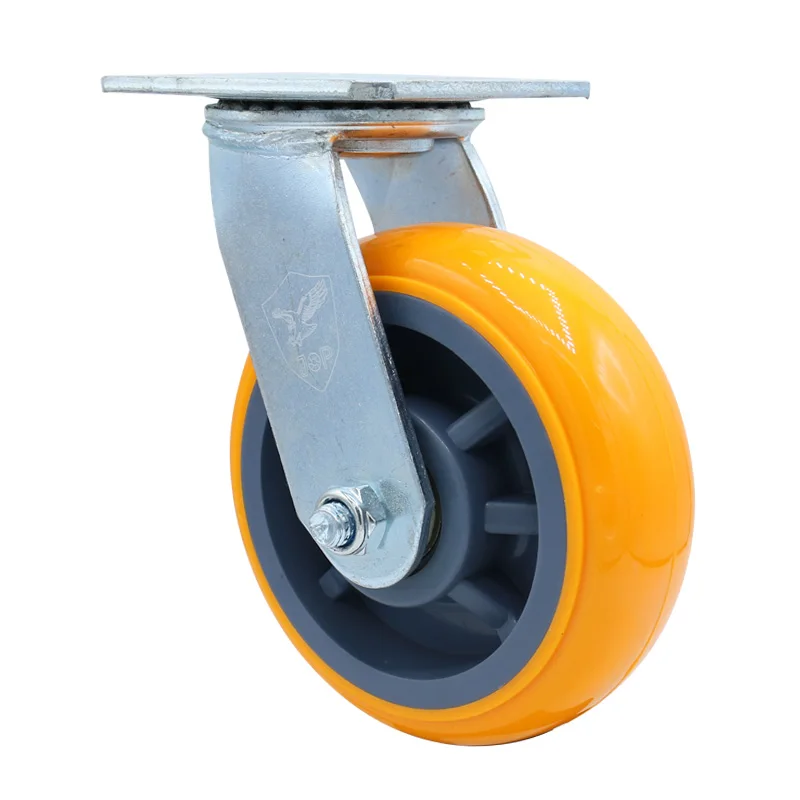 4 5 6 8 inch heavy duty yellow swivel caster 150mm pp core pu polyurethane castor wheels for trolley