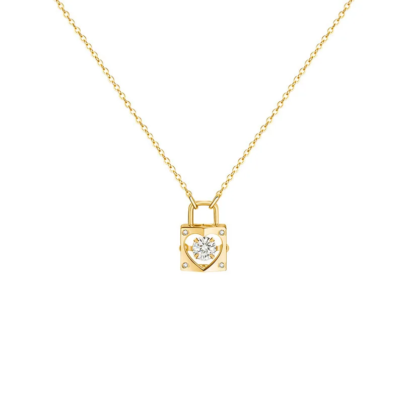 Nuoli Heart Lock Necklace: Gold & Zircon Elegance