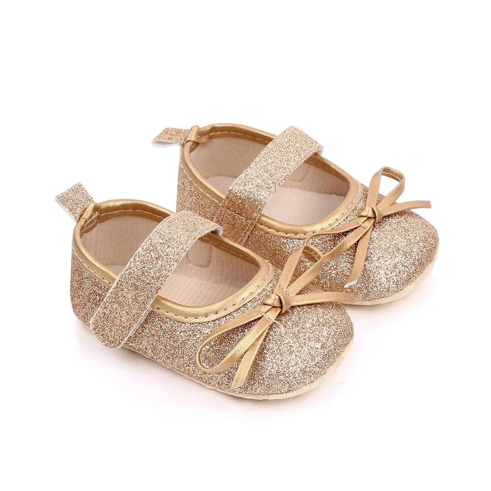 Fancy shining baby girl princess shoes bow-knot soft sole infant toddler shoes 0-1 year walking supplier