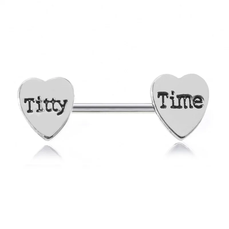 14G, 316L Surgical Steel Sexy Cum Here Heart Nipple Ring Nipple