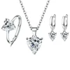 Ensemble 3 pièces diamant blanc-boucles d'oreilles-collier-bague