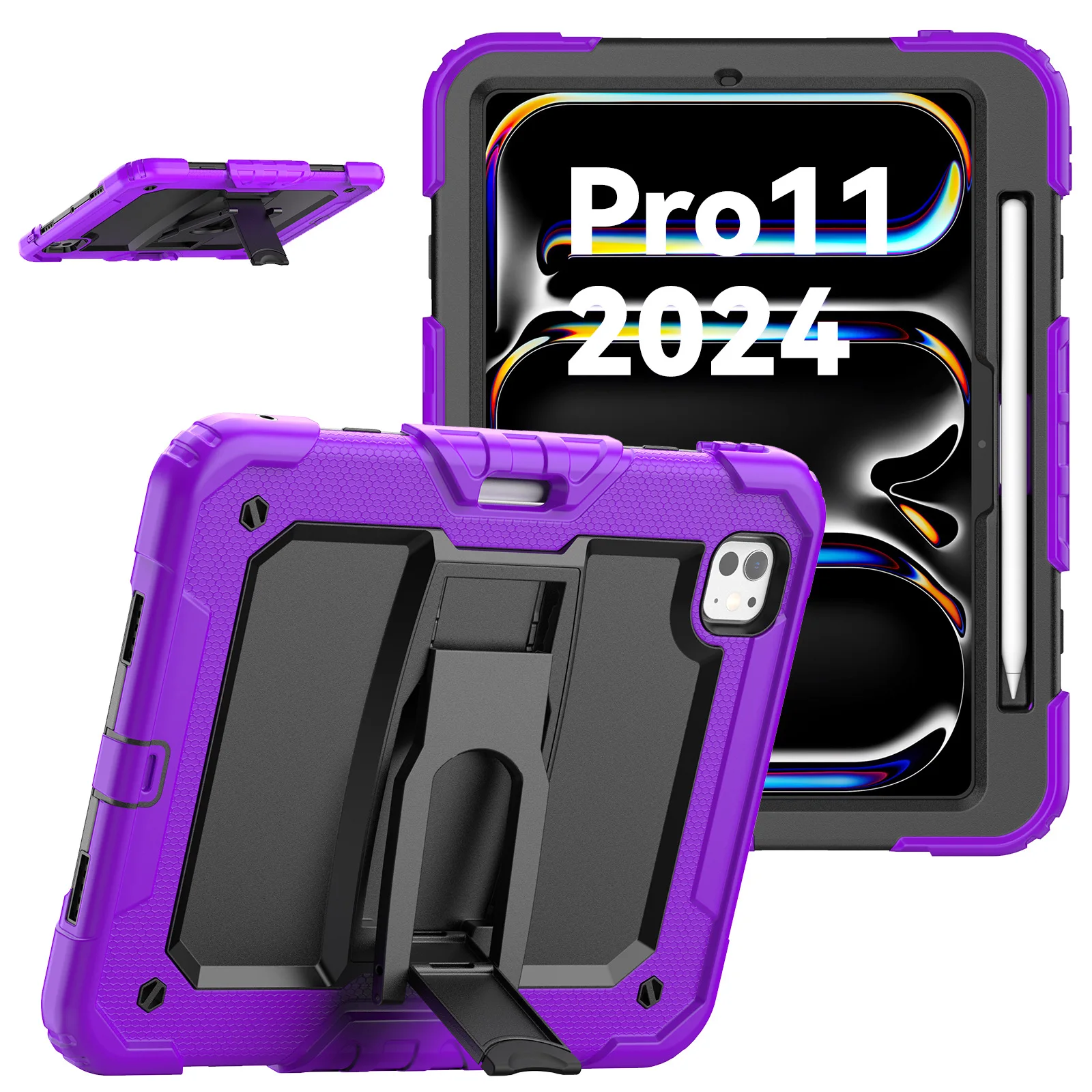 Silicone Shockproof Tablet Back Cover,Hard PC Kickstand Tablet Case With Pencil Slot for iPad Pro 13 2024/Air 13 Accessories