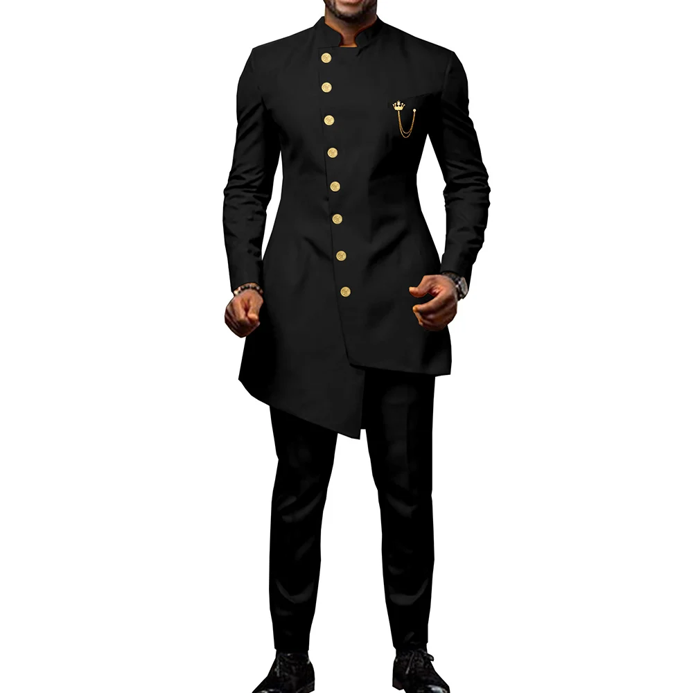 Stylish Stand Color Blue Men Suits Tuxedo Blazer Terno Hombre Elegant Long Jacket Pants aperçu 12