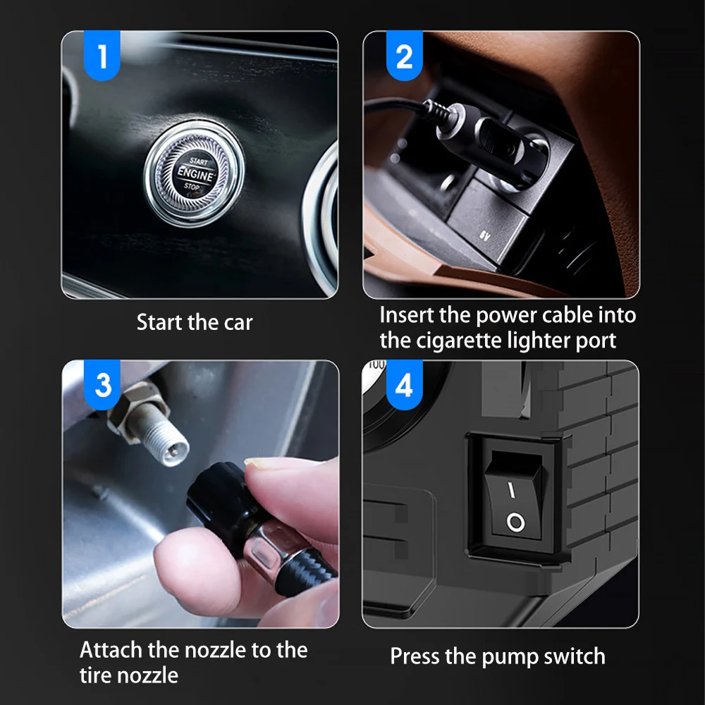 Portable Pointer Inflator Pump 150PSI Mini Car Air Compressor Tire Inflator Pump Car Air Pump With LED Light - view 6