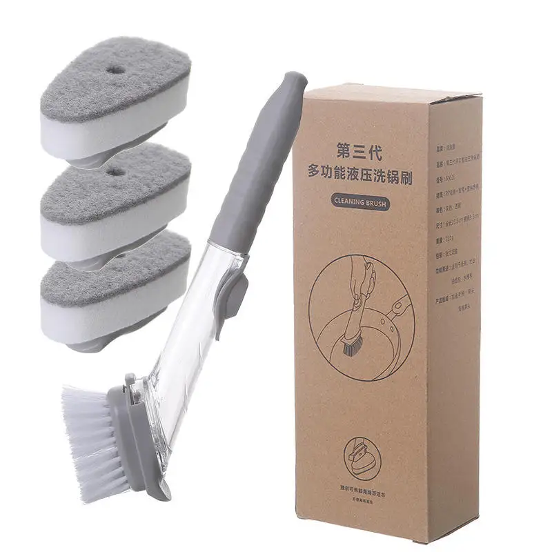 Automatic Liquid Filling Type Multifunctional Long Handle Clean Artifact Hydraulic Brush Home Kitchen Dishwashing Brush factory