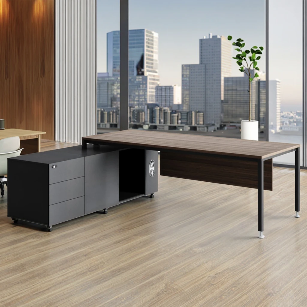 Executive Office Desk with Hydraulic Lift Socket Solid Steel Frame Storage Cabinet & Modern Workstation 4