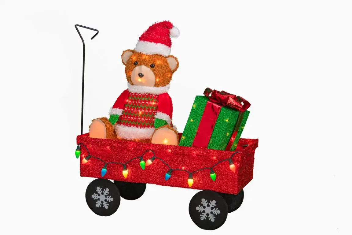 Custom 31-Inch Cart with Bear and Gift Box LED Christmas Motif Light for Holiday Outdoor Decorations factory