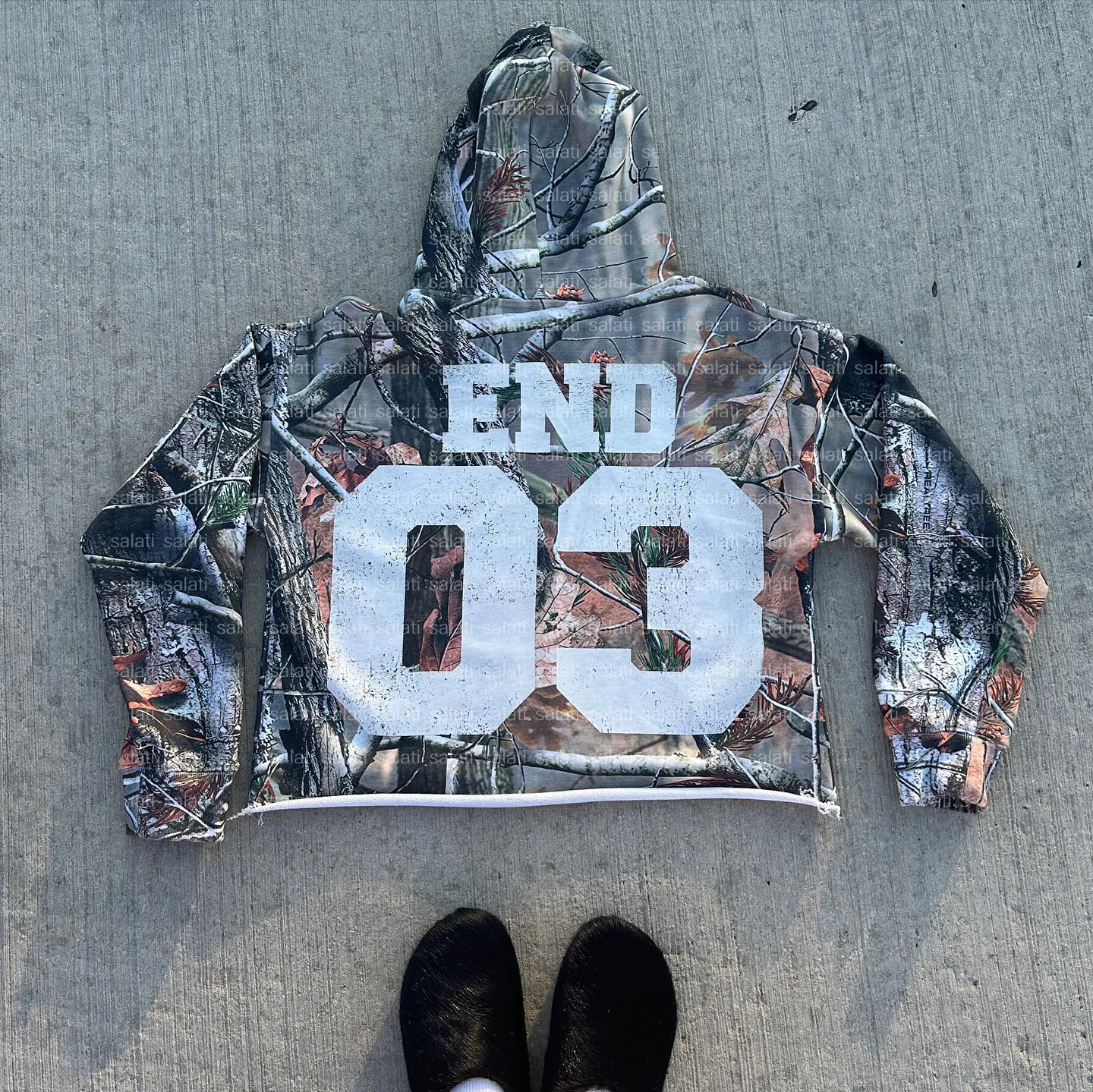 Custom Pullover Boxy Sweatshirt Raw Hem Cotton Sublimation All Over Print Football Vintage Cropped Top Real Tree Camo Hoodie Men gallery 3
