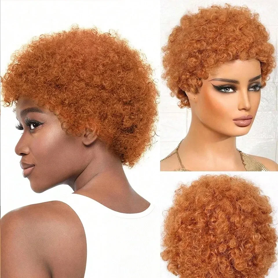 Parrucche corte e ricce Pixie Cut per capelli umani per donne e ragazze, parrucca Afro Puff Bouncy Soft Natural-look_voghion.com