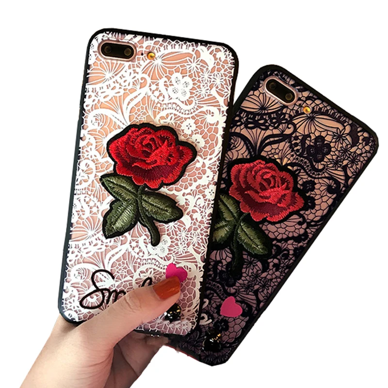 Fashion 3d Rose Flower Hard Pc Luxury Lace Phone Case For Iphone 11 Pro Max Xr Xs Max 6s 7 Plus 8 Plus