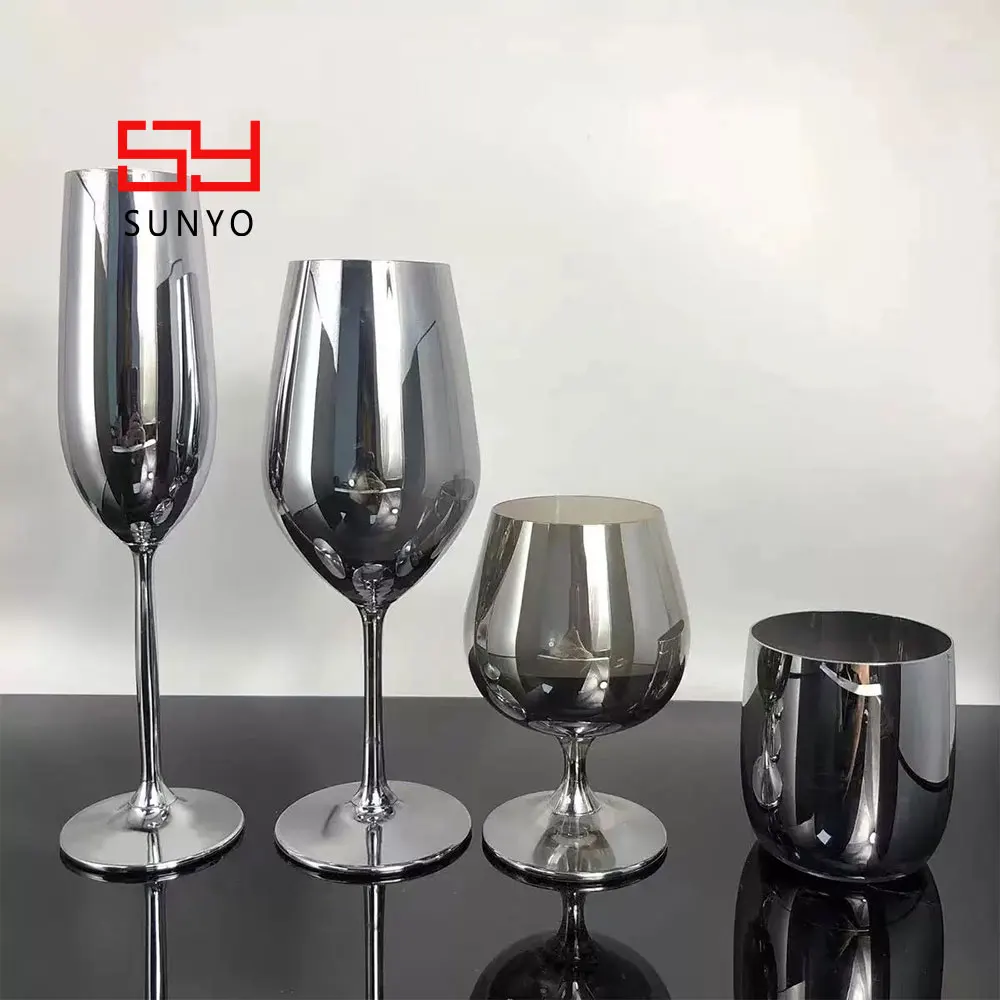 SUNYO Hand-Blown Colored Wine Cup Sets Glassware Factory Electric Effect Luxury Silver Goblet