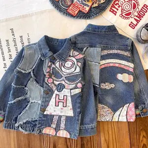 Custom Japanese-style Vintage Children's Clothing Retro JUE Version Aged and Patchwork Denim Jacket Clothes for Kids
