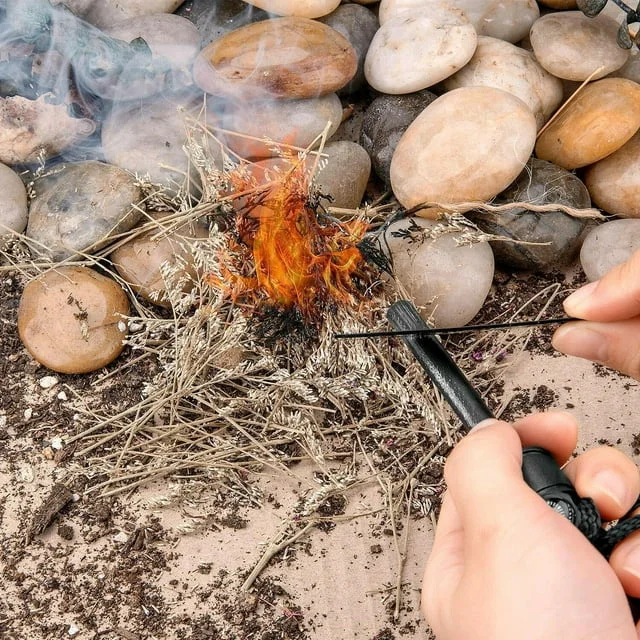 Outdoor Camping Hiking Firesteel with Compass Flint Lighter ferro rods camp fire and Whistle-Convenient Camp Fire Starter details