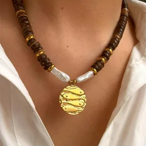 Fashion Hawaiian Polynesian Stainless Steel Ocean Charms 18K Gold Plated Beach Starfish Shell Necklace for Women Party