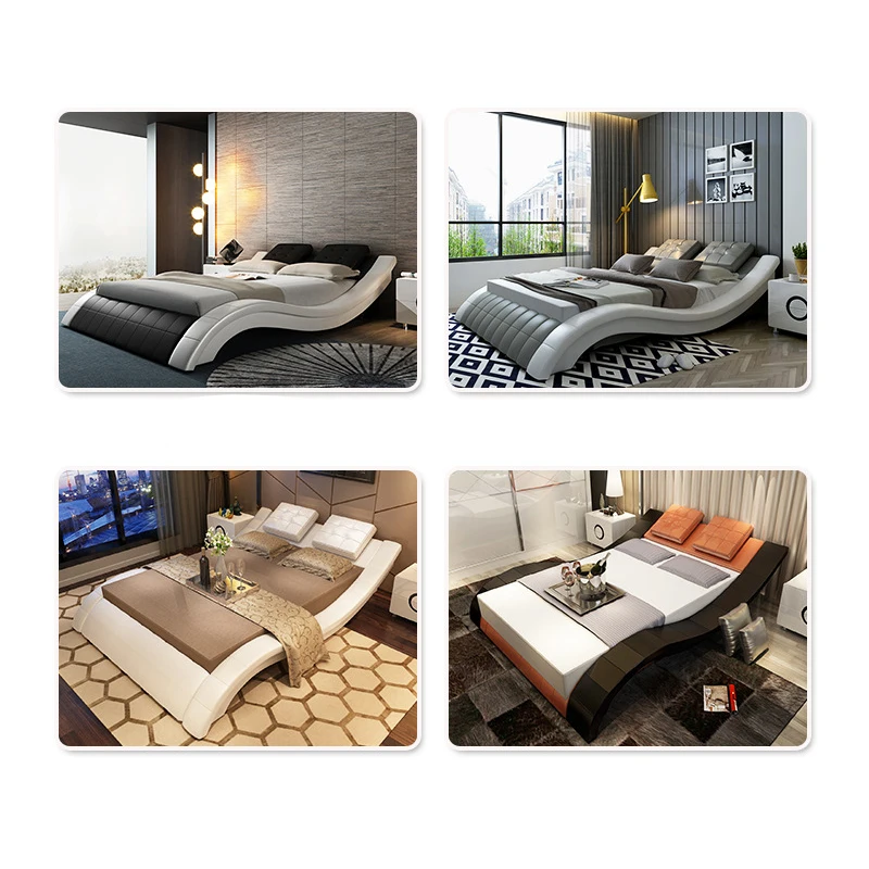 Cheap queen multifunctional modern S shape beds luxury bedding sets leather 1.8 m double PU led bed