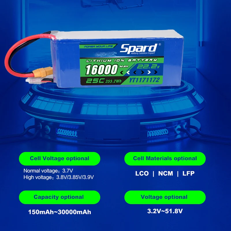 SPARD Factory Custom Drone Battery 22.2v 16000mah 25C 6s Lipo Battery Cells With AC150 Lipo Battery and Extended Flight Times