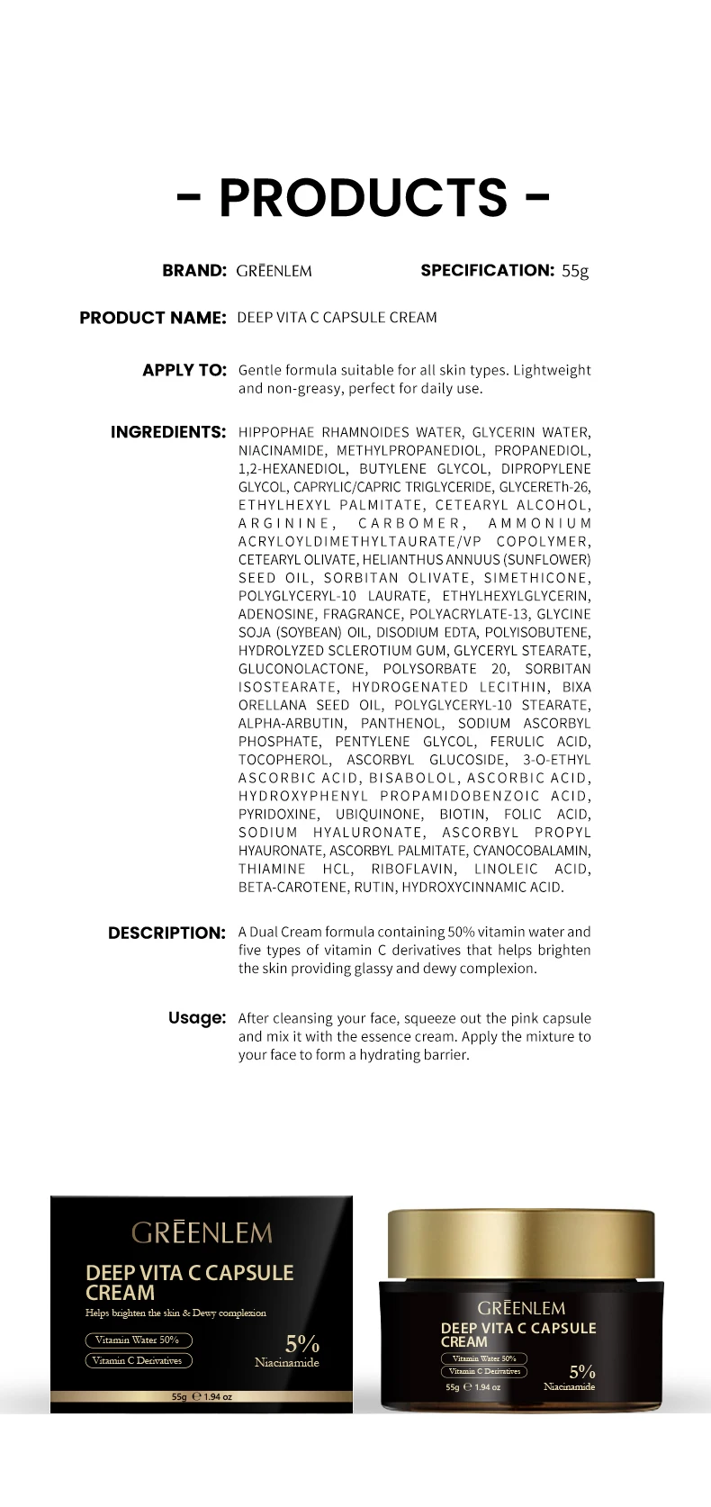 Private Label VC Capsule Face Cream & Lotion Collagen Beauty Cream for Glowing Skin Whitening Moisturizer Retinol Skin Care(pic4)