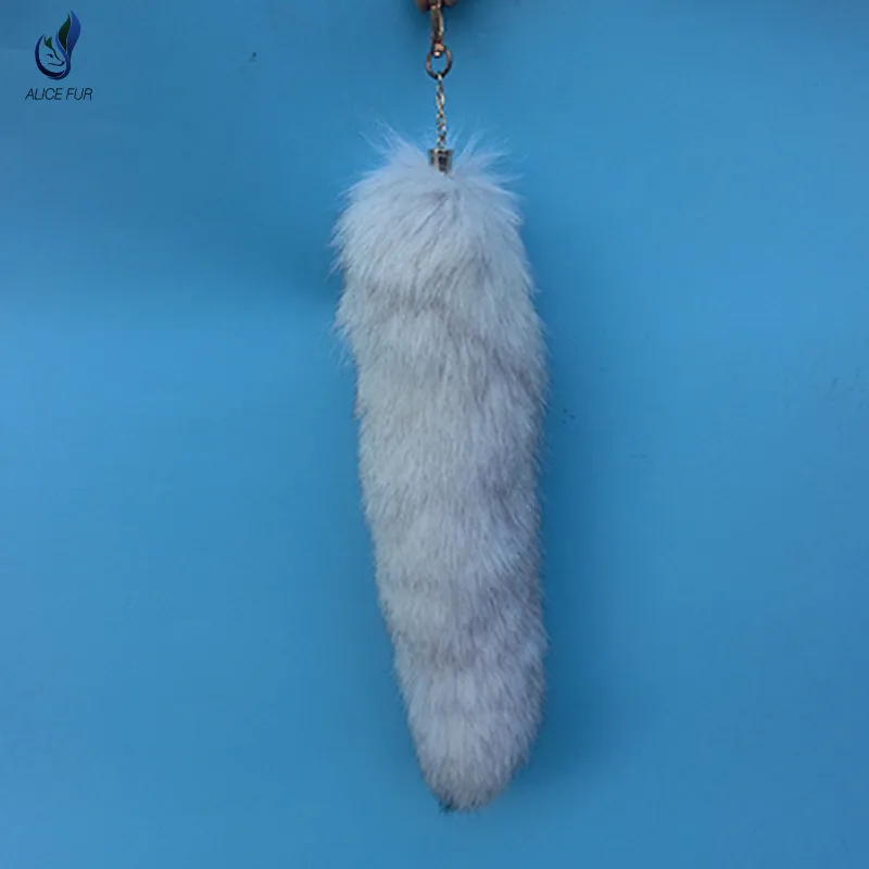 ALICEFUR Wholesale Natural Fox Tail Key Chain Blue Fox Fur Tail Keychain