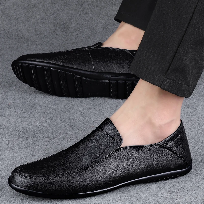 Men's Genuine Leather Shoes Waterproof Handmade Sewing Loafers Comfortable Casual Large Size Walking Shoes Driving Shoes