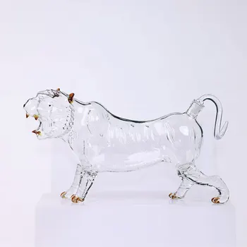 Tiger Shaped Glass Drinkware Decanter with Stopper, Transparent Round Holder for Red Wine, Household Use, Customizable Logo