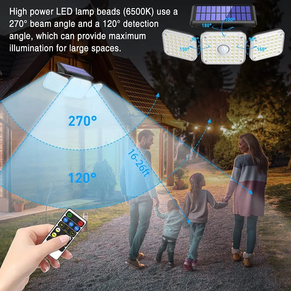CLAONER 128 LED Solar PIR Motion Sensor Light - Outdoor Garden Security Lamp - 6500K Daylight