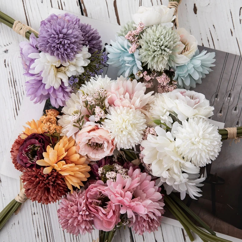 Mw83501 Cheap Artificial Fabric Gerbera Dandelion Rose Bouquet For Home