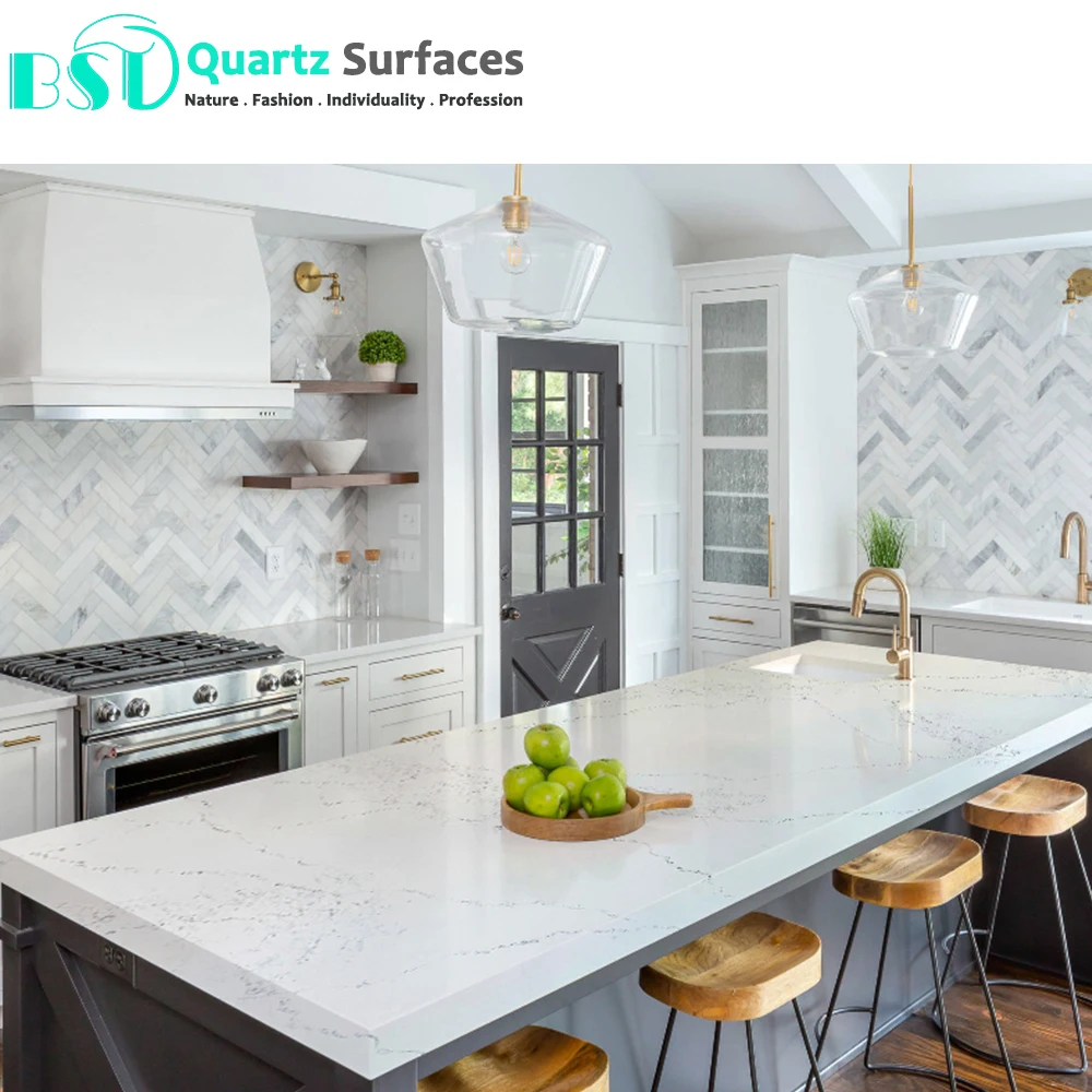 Kitchen Quartz Marble White Gray with Texture Looks Natural Marble  Countertops Slabs Kitchen Cabinets