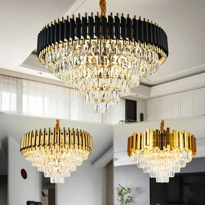 Support OEM/ODM Chandelier Ceiling Hanging Luxury Gold Indoor Modern E14 Round Black Aluminum Iron Pendant Light Chandelier