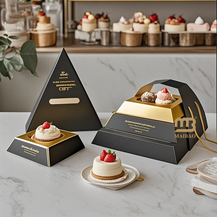 Customized Multi-level Pyramid Shape Cake Box Restaurants to Go Dessert Pyramid Packaging Food Box Pastry Catering Pyramid Box