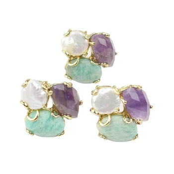 CH-CKR0081 Freshwater pearl adjustable rings,natural Amethyst ring jewelry,amazonite stone plating rings wholesale