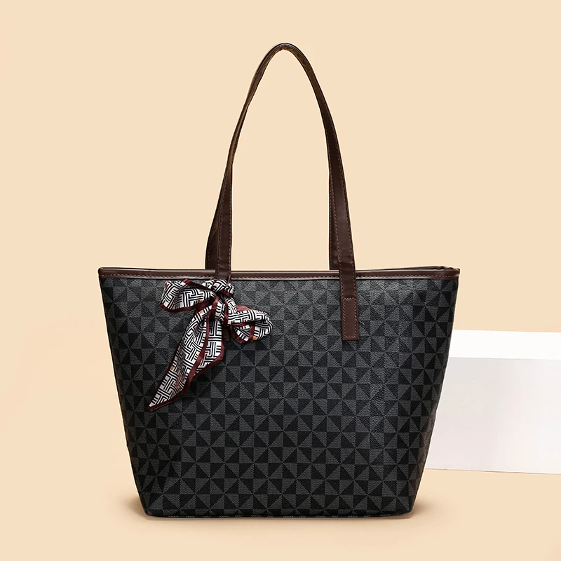 Large Capacity Fashion Printed Women's PU Single Strap Shoulder Tote Bag Handbag Zipper Closure Anti-Theft Waterproof Portable