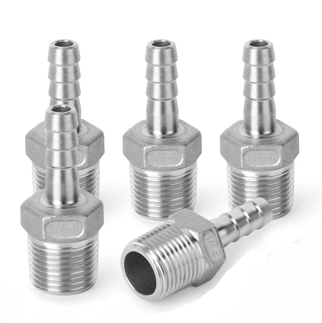 304 Stainless Steel Hose Barb Fittings, Home Brew Fittings Barb x Male with Hose Clamp
