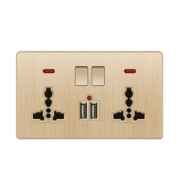 2gang double 13A Wall British Electrical Switch and Socket Type-A, UK Standard Gold 13A USB Power outlet Plug for home