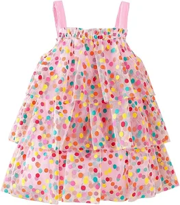 Wholesale Manufacture Custom Sleeveless Dots Printing Spaghetti Strap Children's Dress