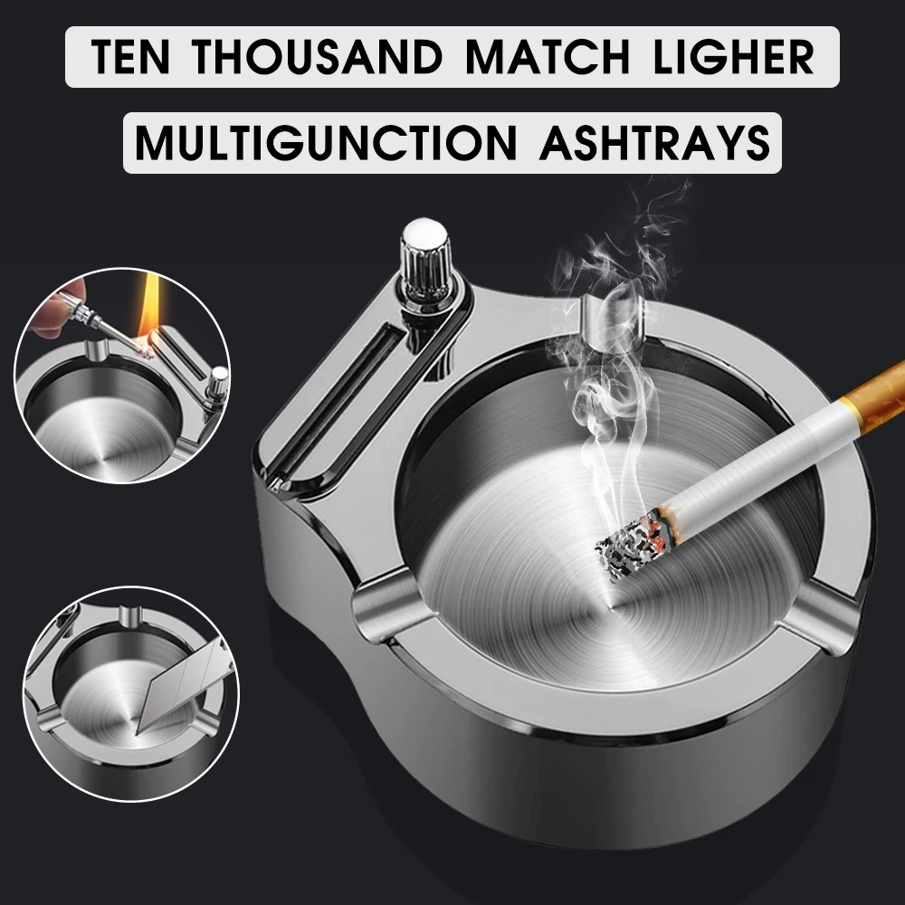 Retro Metal Ashtray Ten Thousand Match Lighter Multifunction Ashtray