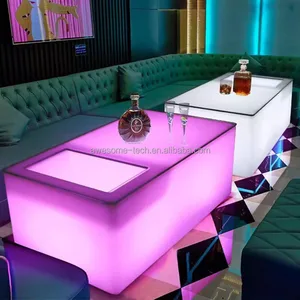 Modern Rechargeable Dining Table Led Illumination Table with Ice Bucket for Hotels Restaurants