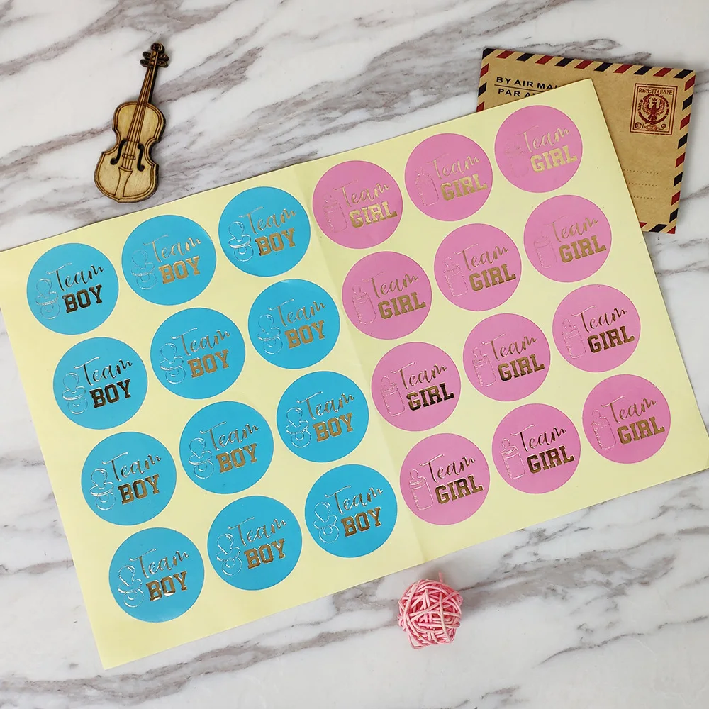 24 Pack Gender Reveal Stickers Team Boy or Team Girl Gender Reveal Non-adhesive Paper