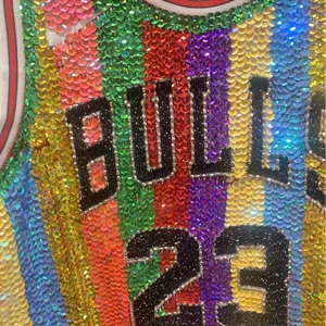 2026S/F Luxury Sequin Vest Top Trend Heavy American Jersey Hand-Sewn Beaded Rainbow Striped for Men Women Customized Plus Size