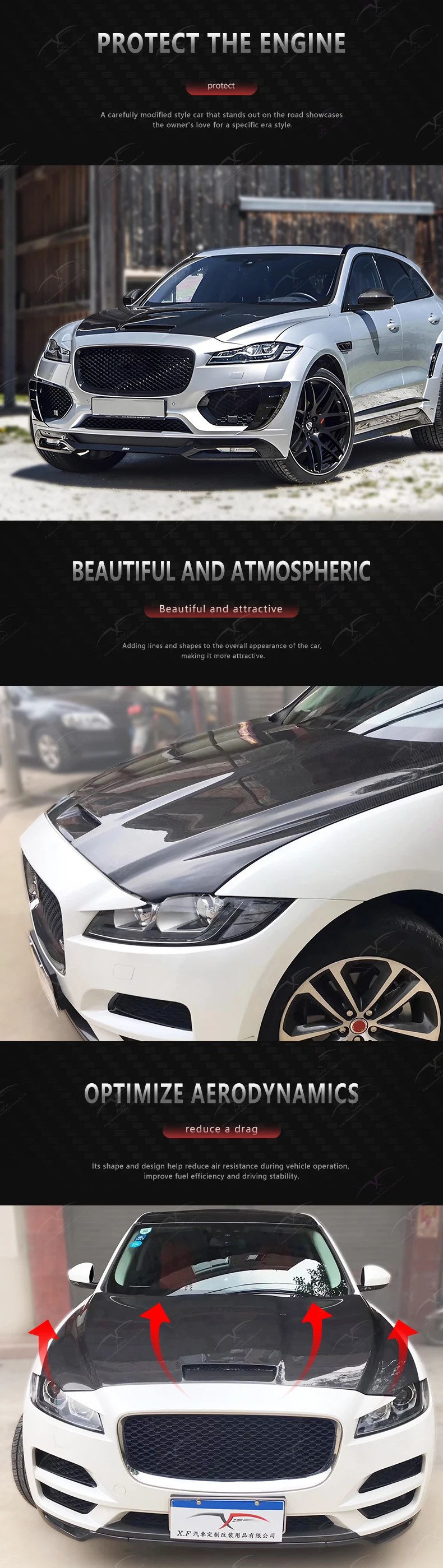 Jaguar F-PACE 2016-2020 Hood Body Kit - Carbon Fiber Upgrade
