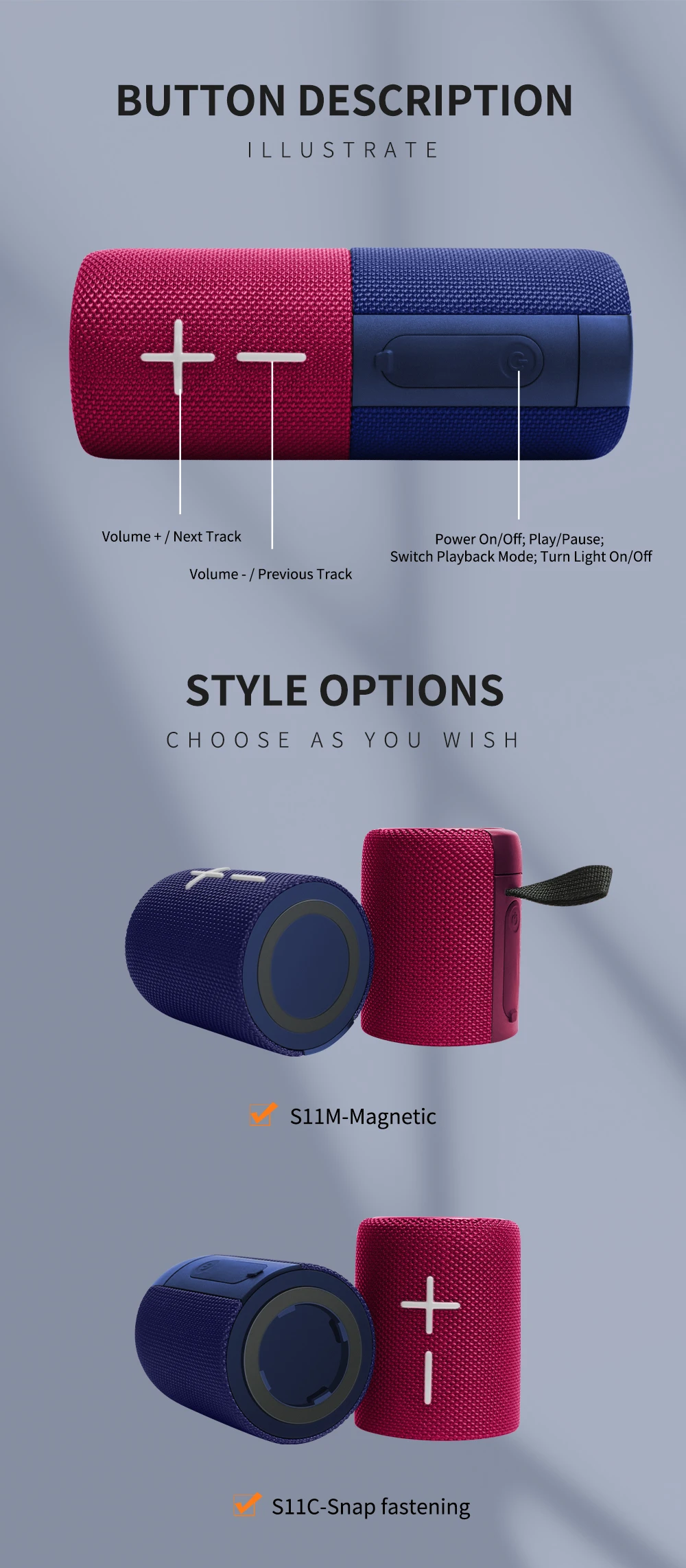 2026 New Trend Portable S11-2S Wireless Speaker Auto Pairing TWS Magnetic RGB Mixed Colours Supports TF Aux Plastic Cabinet