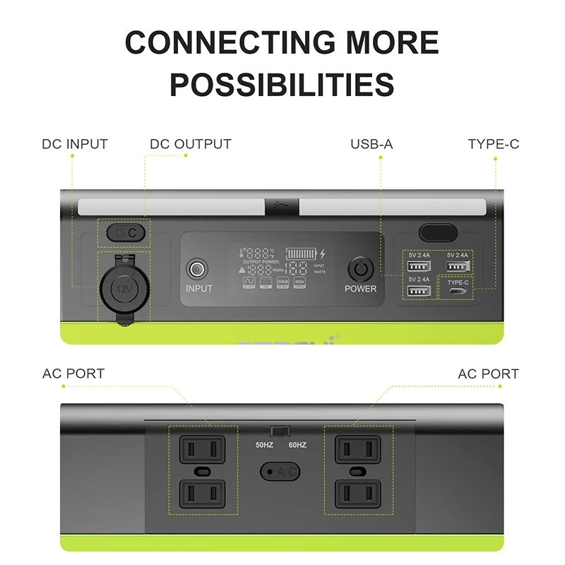 Portable Power Station LiFePo4 Lithium Battery AC DC Output Electric Grill Air Conditioner 1500W Power Station Solar Generator