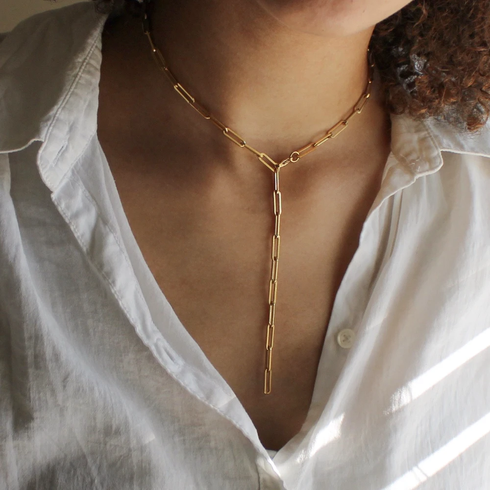 2022 New Arrival Simple Gold Stainless Steel Necklace Silver Long Chain Link Necklace Paperclip Choker Necklace for Women