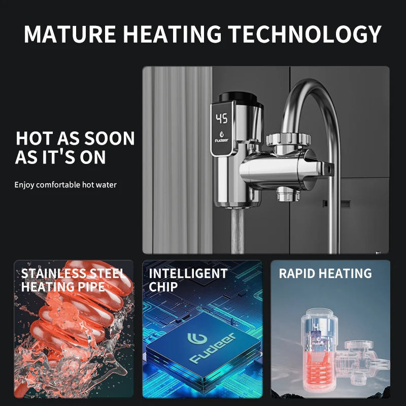 Fudeer Electric Water Heating Tap Conector Instant Hot Water Faucet Adapter 220v Free Installation Tankless Water Heater 3000w