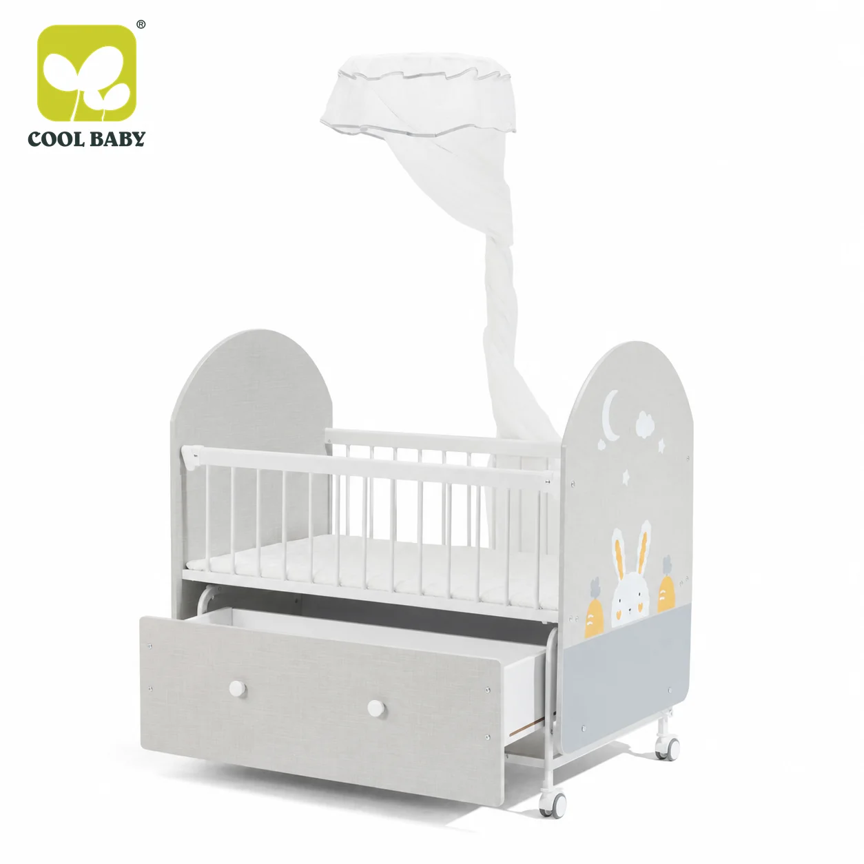 B271 CoolBaby Wholesale 5-in-1 Baby Crib with Rocking Function Co-Sleepeing Function Large Storage Drawer for 0-24M