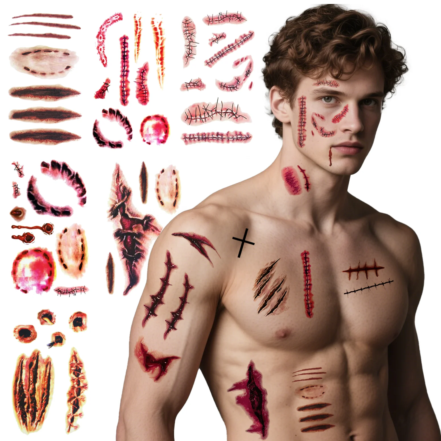 Halloween Tatuaggi Temporanei Cicatrici - 50 Fogli Adesivi Per Bambini E Adulti - Ferite Finte Per Costumi Cosplay
