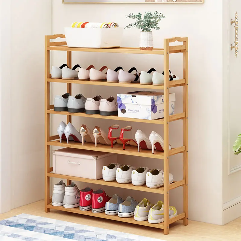 Екологічно чиста сучасна домашня меблева підставка для взуття з бамбуку з 6-рівневою складною регульованою конструкцією, органайзер для вітальні та функціональним дизайном