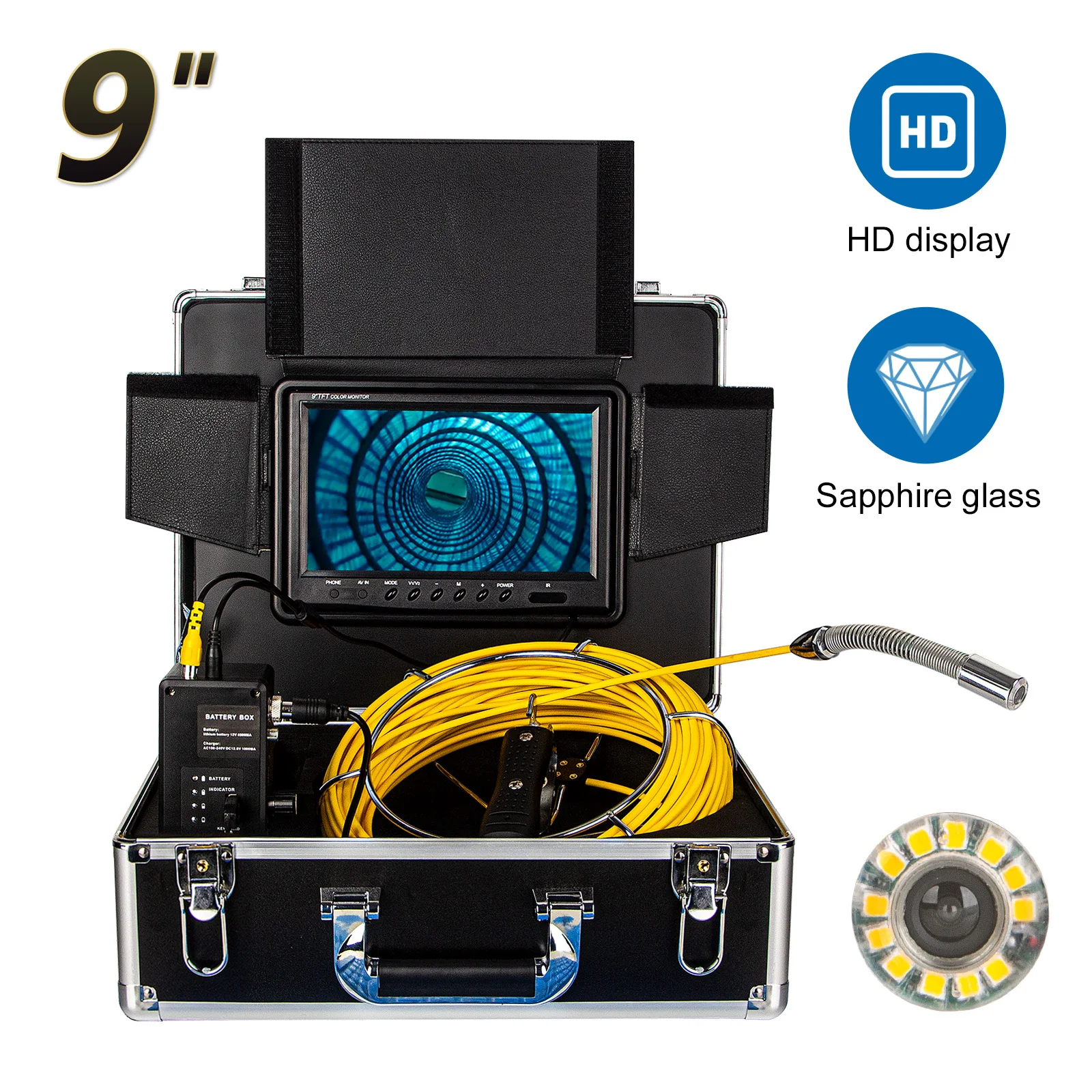 Best Sewage Line Inspection 9 Inch 1080p HD Monitor 23mm Pipe Video Camera Drain with 16GB Video Recording Supply OEM supplier