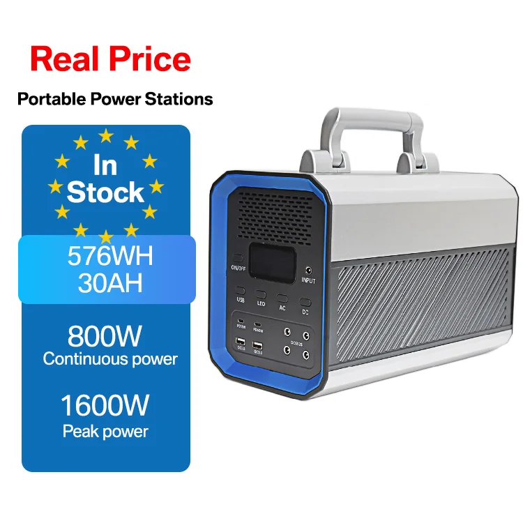 800W AC Output Portable Energy Storage System Aluminum Case - 576WH LiFePO4 Battery 220V 800W Inverter