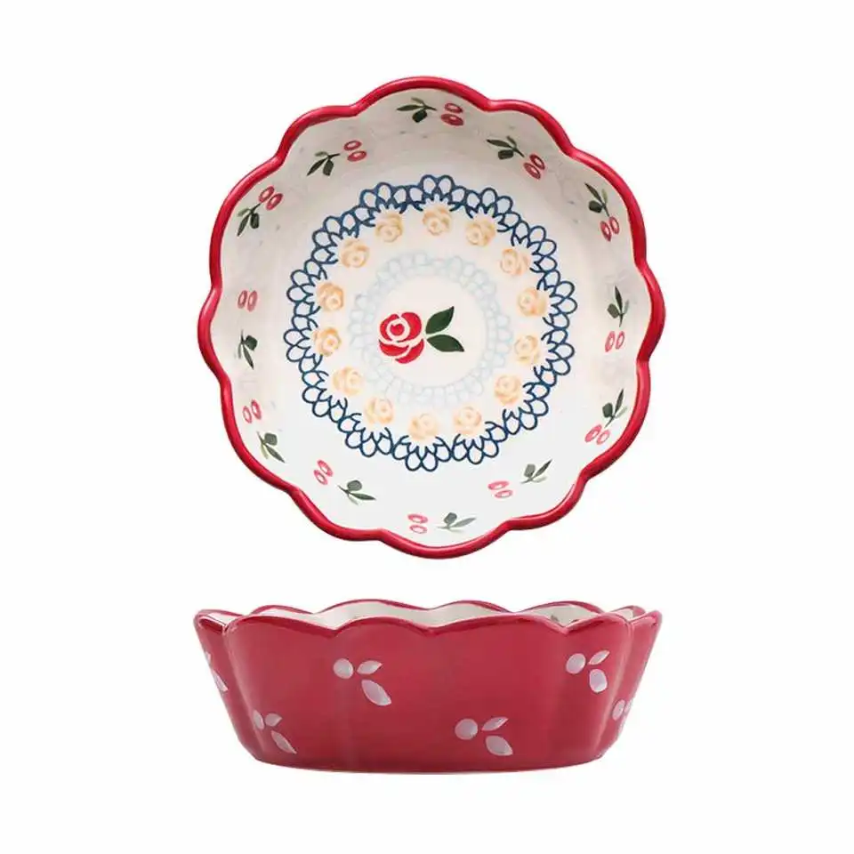 Popular Cherry under glazed porcelain dinner soup bowl dinner set ceramic bowl with flower design dinnerware