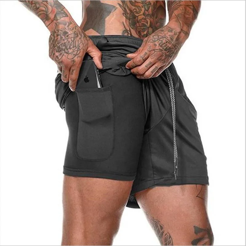 JL0324E High Quality Double Layer Shorts Men Quick Dry Fitness Shorts Men Workout Shorts With Liner